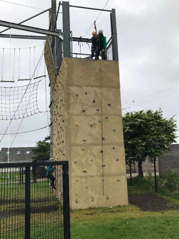 Stuart did fantastic to reach the top of the zip line.